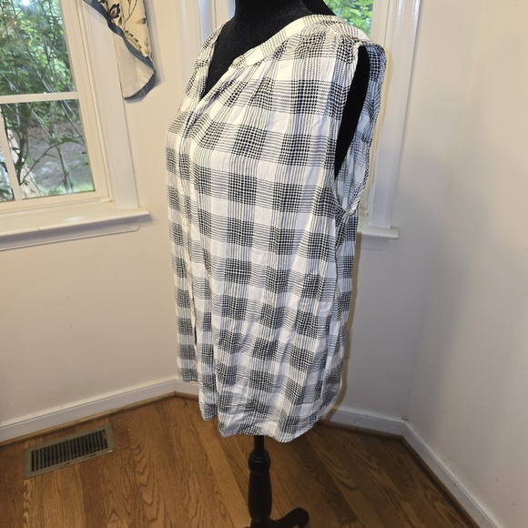 Great Northwest Indigo Sleeveless Button-Down Top Black & White Plaid Size 1X - Picture 2 of 6